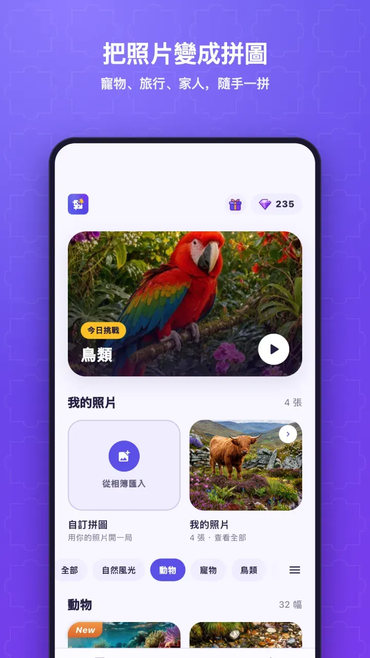 首頁的每日挑戰與「我的照片」